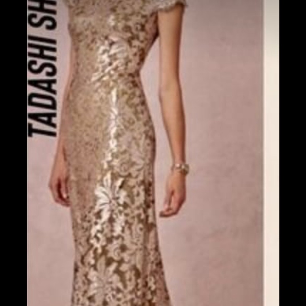 Tadashi Shoji Odette Sequins Lace Off  the Shoulder Gown Rose Gold